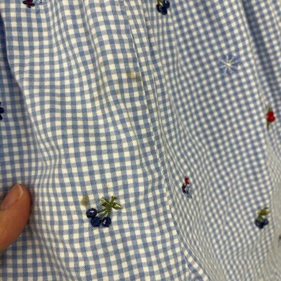 Vintage Mufflings Blue Gingham Fruit & Flower Overalls 9 Months - Picture 7 of 8